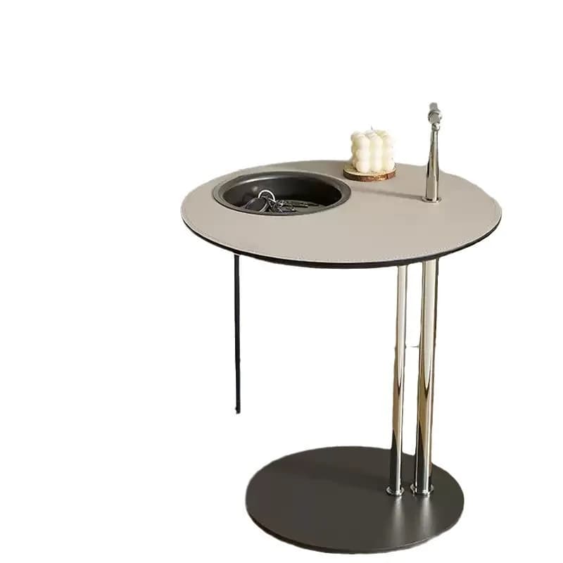 Italian minimalist saddle leather edge sofa, side table balcony small coffee table bedroom bedside table light luxury corner