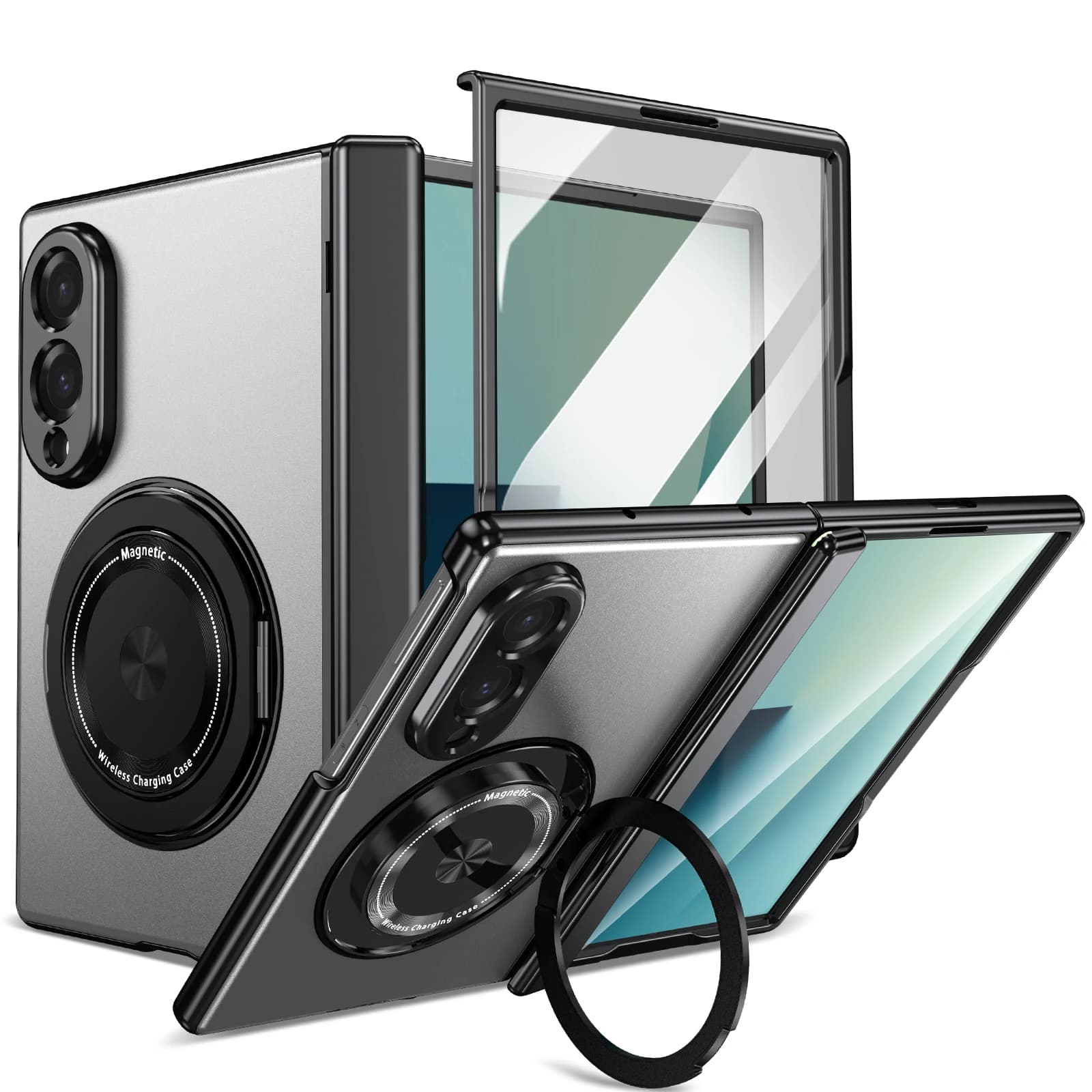 For Samsung Z Fold 8 Wide Case 360° Rotatable Ring Holder Front Glass Film Car-mounted Hinge Protection Anti‑fingerprint Cover