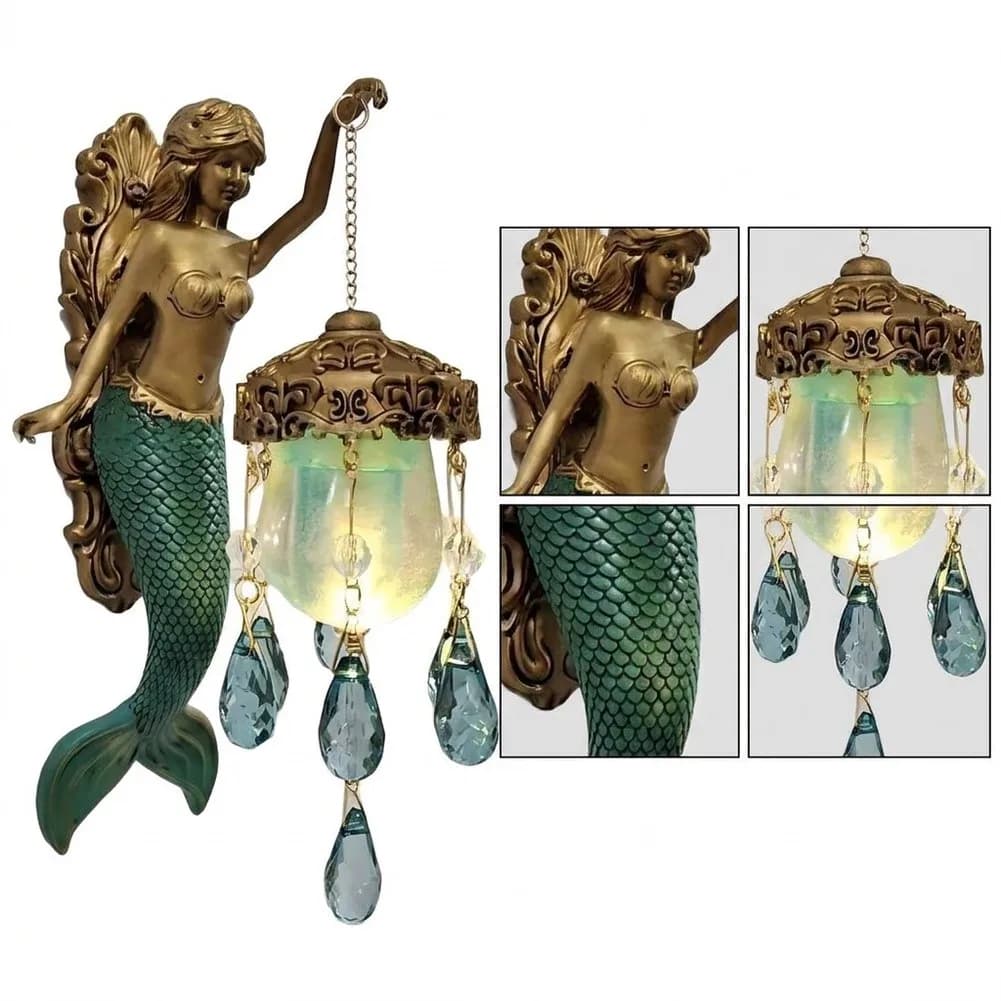 Vintage Style Frosted Resin Mermaid Night Light Wall Lamp Decorative LED Wall Sconce Bedroom Home Art Ornament Home Decoration
