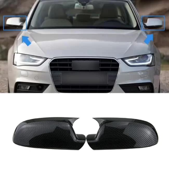 Horn-Style Stick-On Tape-On Add-On Side Wing Mirror Cap Covers For Audi A3/S3 8P, A4/S4 8B8 Facelift(B8.5) A5/S5 8T Facelift