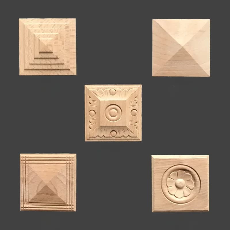 6pcs Chinese Square Corner Flower Sticker Carved Furniture Solid Wood Carved Blocks Door Panel Decoration Wood Carving Crafts