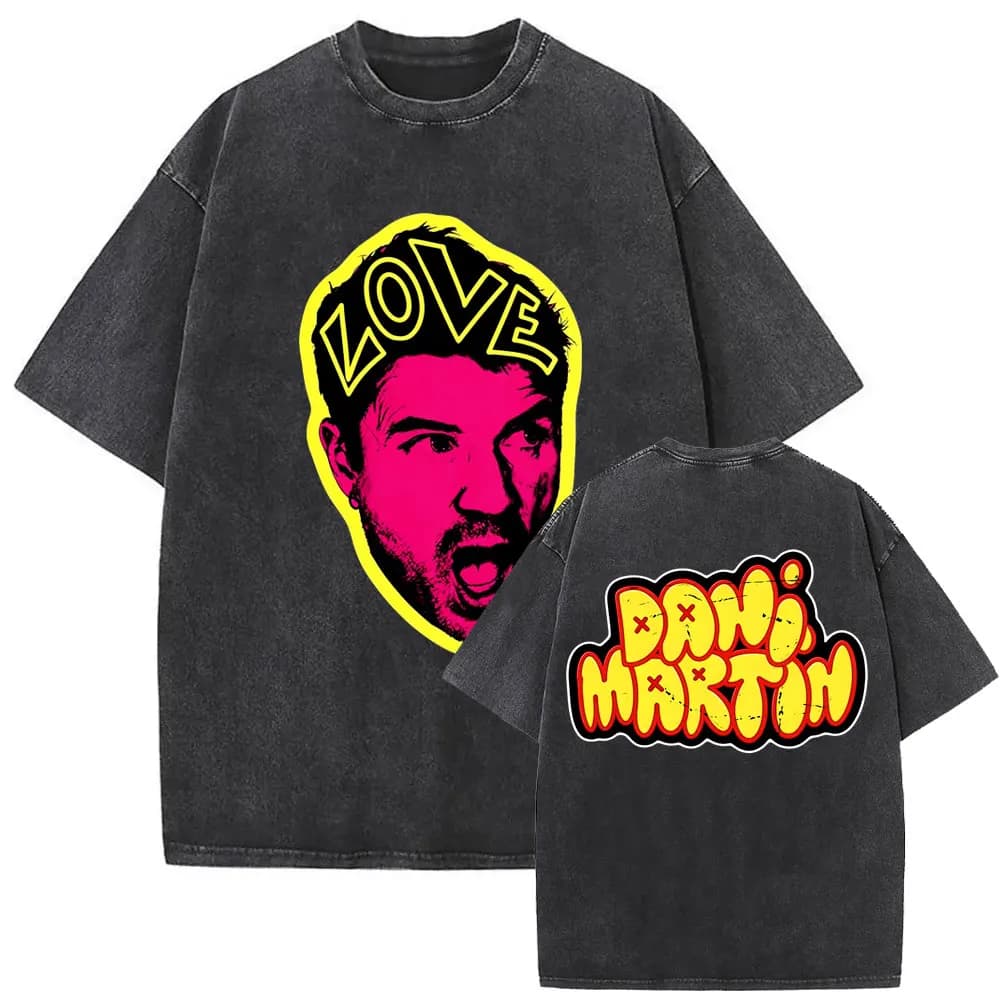 Washed Vintage Dani Martin Head Graphic T-shirt Men Women Casual Cotton Oversized T Shirt Male Gothic Rock T-shirts Streetwear