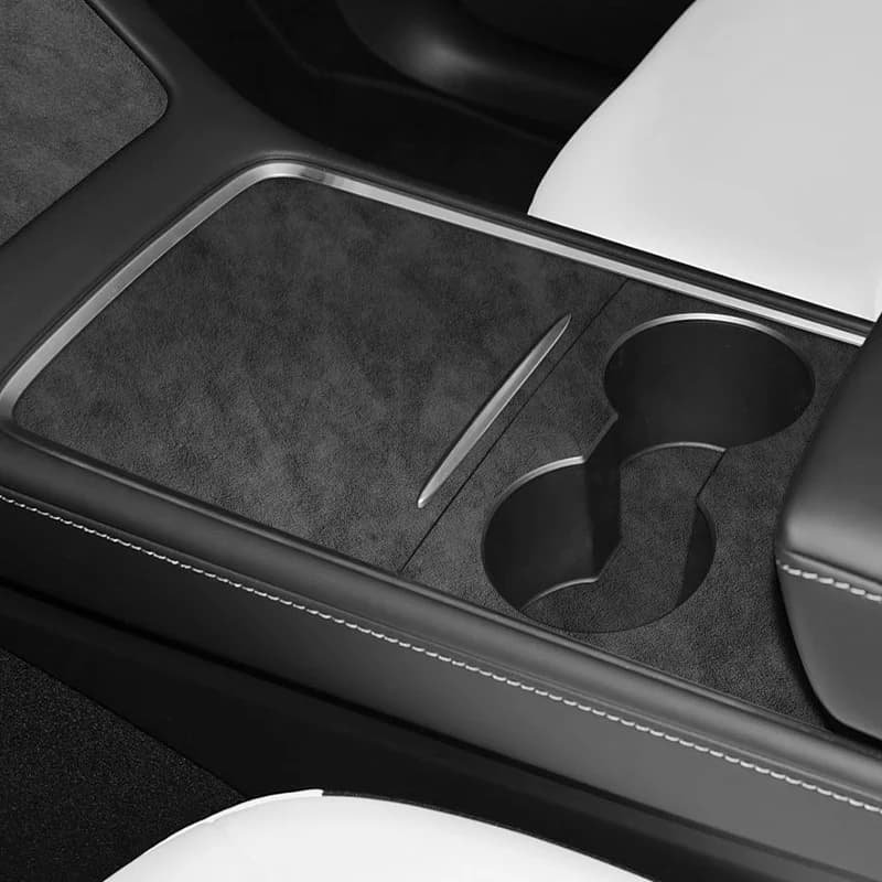 For Tesla Model 3 / Model Y Center Console Armrest Cup Holder Trim Sticker Made of Alcantara Car Interior Tuning Accessories