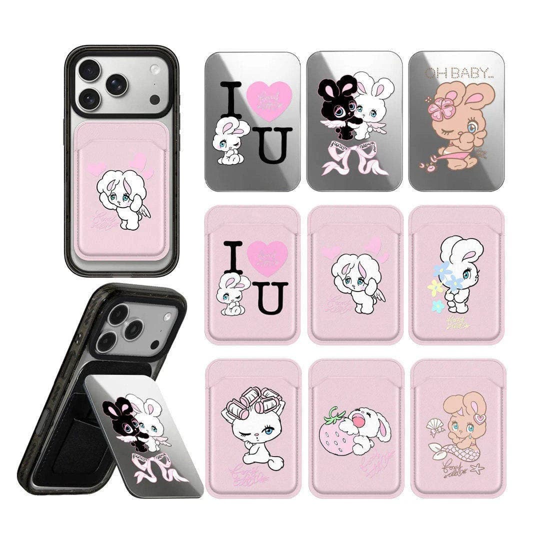 I Love Rabbit Magnetic Phone Stand Card Holder for IPhone 13 14 15 16 17 Pro Max Case