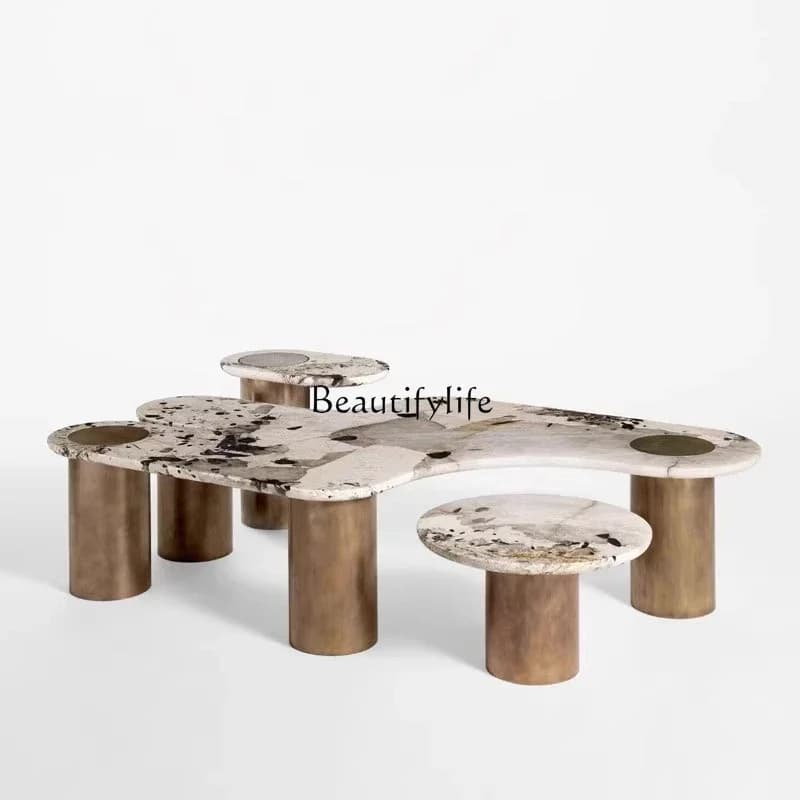 04ld14 Italian Minimalist Natural Marble Coffee Table Designer Modern Simple Living Room Art High-end