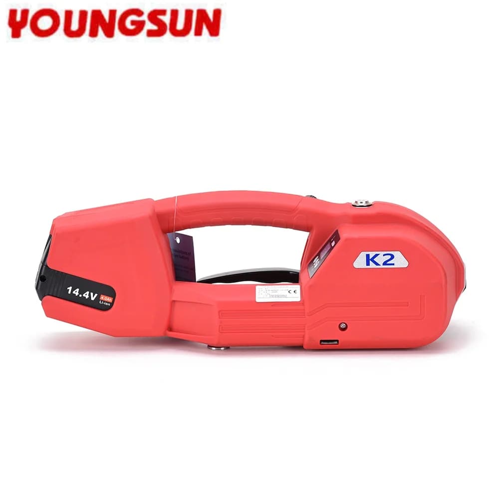 young sun K2 Semi-auto Battery Powered Portable Strapping Tool Carton Box Case Wooden Pallet PP PET 13-16mm Packaging Tensioner