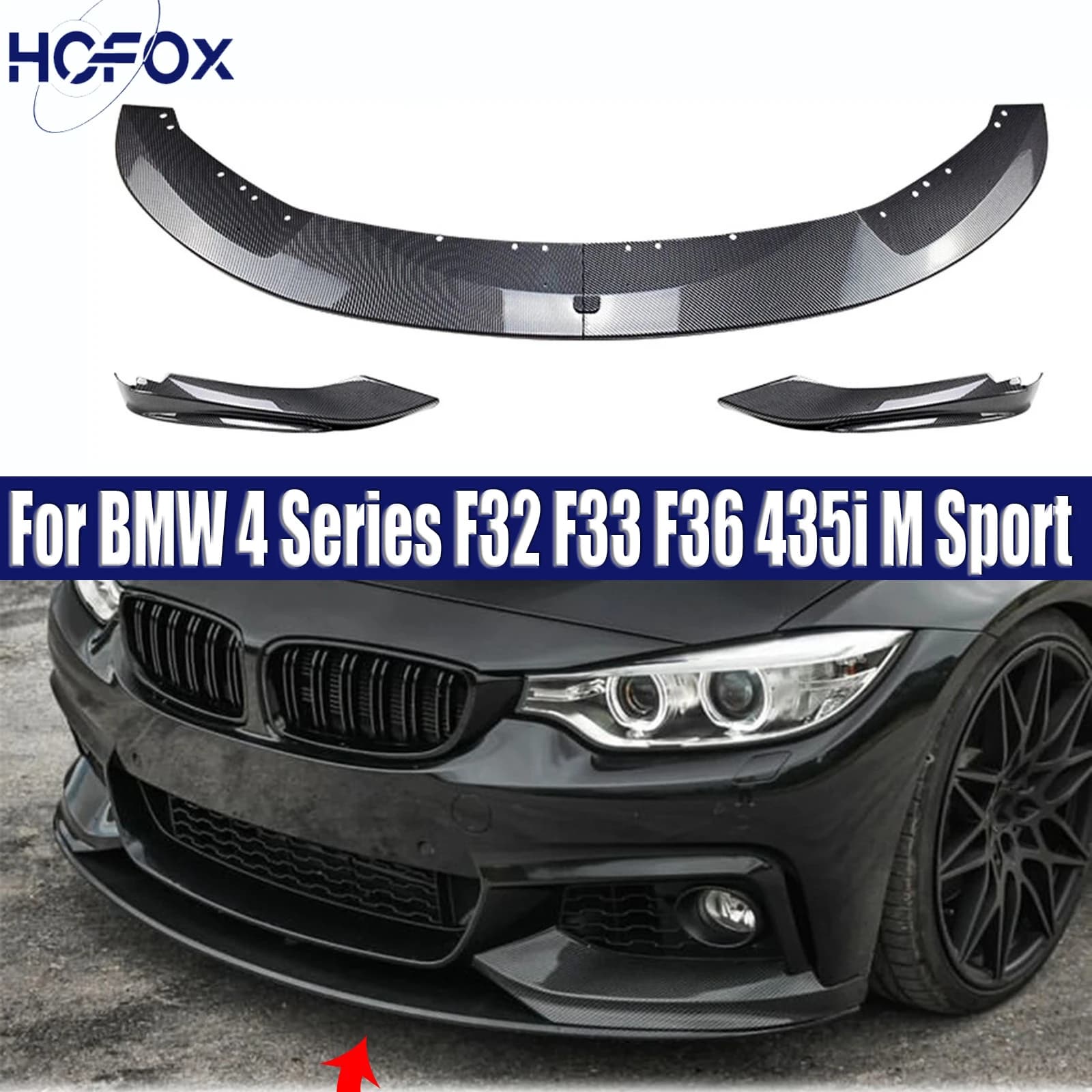 For BMW 4 Series F32 F33 F36 435i M Sport 2014-2020 Front Lower Diffuser Spoiler Splitter Body Kits Carbon Look Front Bumper Lip
