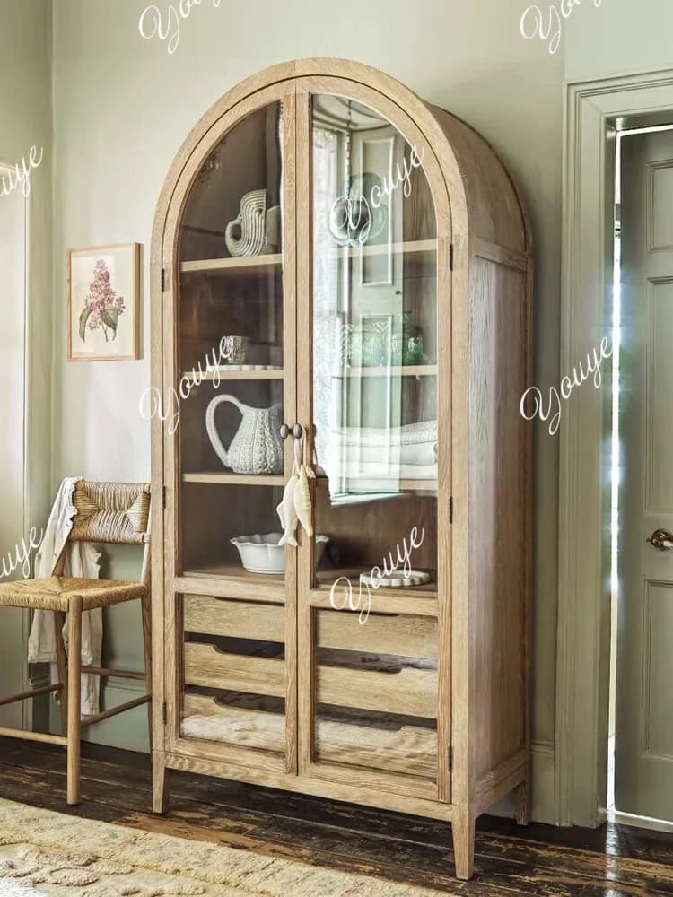 American country style solid wood dining side cabinet retro French wall storage wine cabinet antique living room locker
