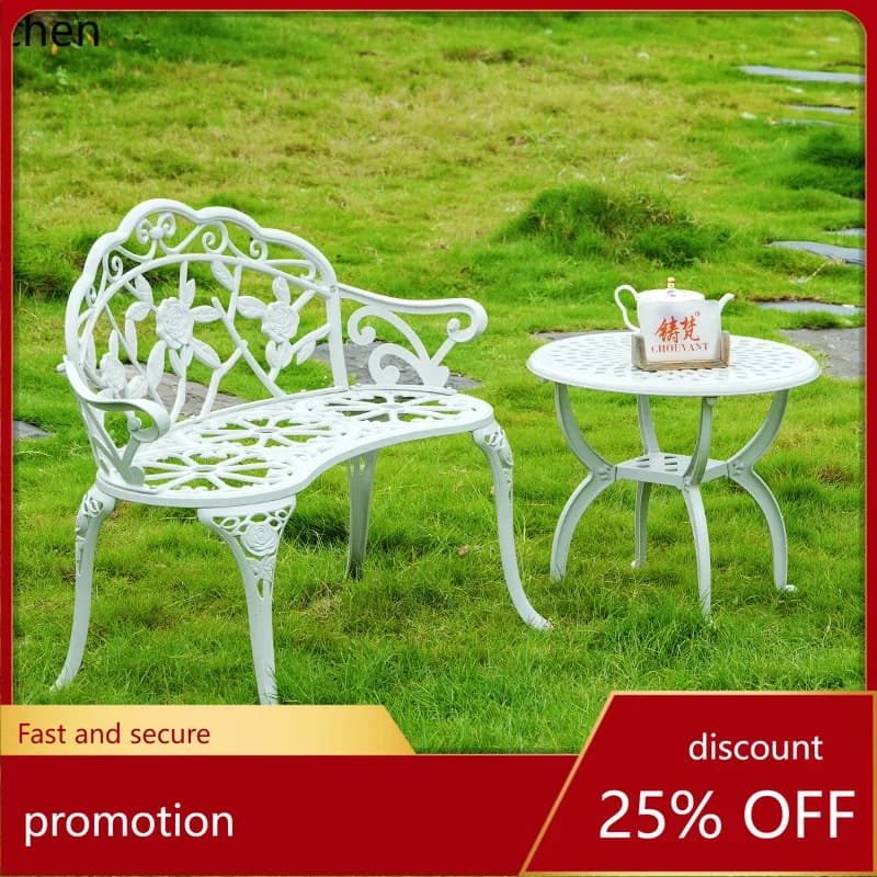 ZML Double Rest Chair Metal Long Chair Courtyard Villa Balcony Cast Aluminum Table and Chair