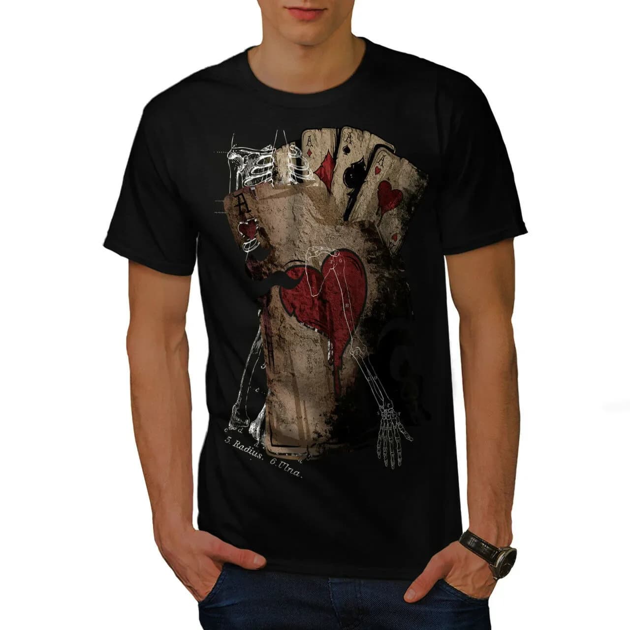 Poker Gamble Skeleton Scary Graphic Design Printed T-Shirt. Summer Cotton Short Sleeve O-Neck Men's T Shirt New S-3XL