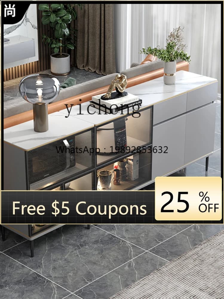 BB  Stone Plate Sideboard Dust-Proof Glass Flip-Door Locker Wall Storage Cabinet