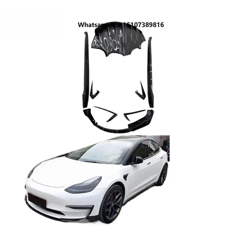 C style carbon fiber Model 3 body kit front lip rear lip side skirts front bumper canards for  Model 3
