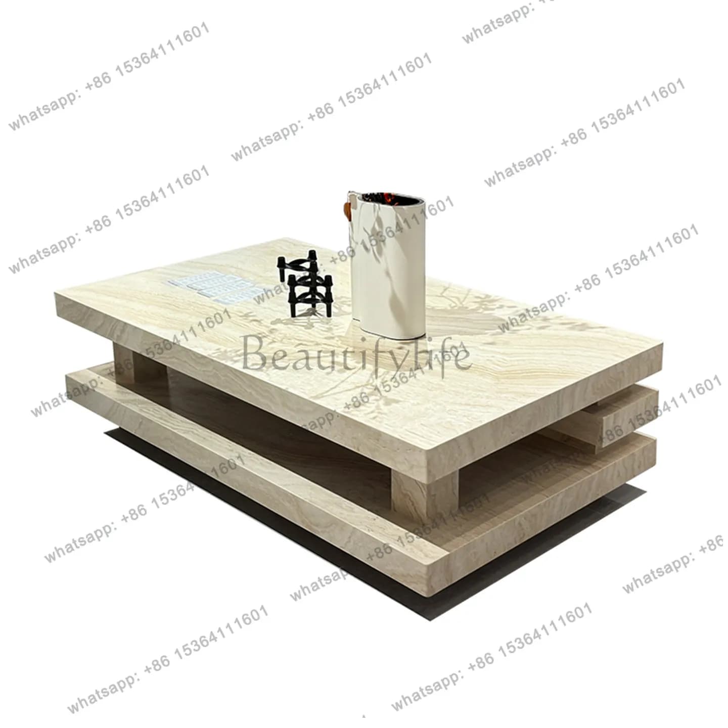 French medieval wabi sabi cream style imported natural white cave stone marble long coffee table