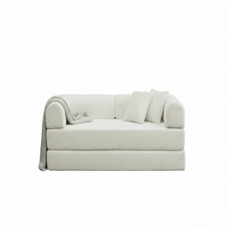 #Adjustable Cushion Back Sleeper Sofa Corduroy Polyurethane Upholstered Foldable Compressed Sectional Couch for Apartment Office