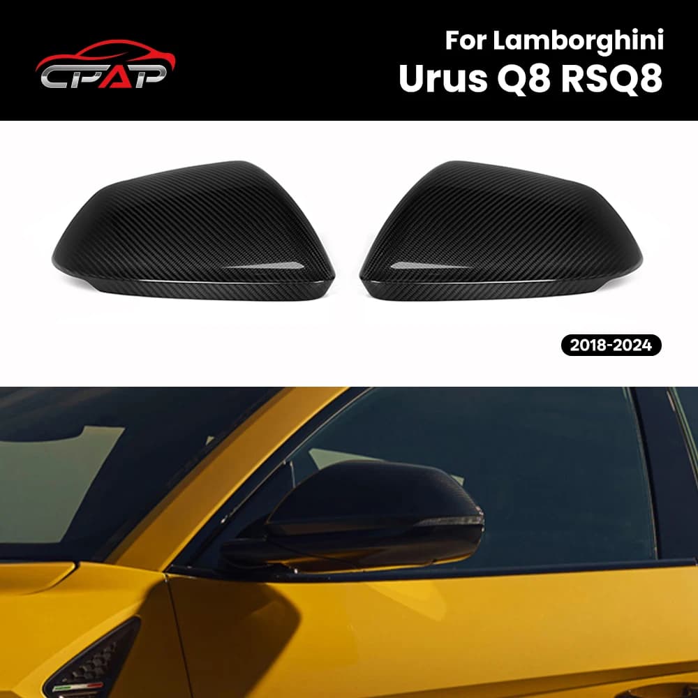 Real Dry Carbon Fiber Exterior Side Door Rearview Covers Mirror Caps For Lamborghini Urus Q8 RSQ8 2018-2024