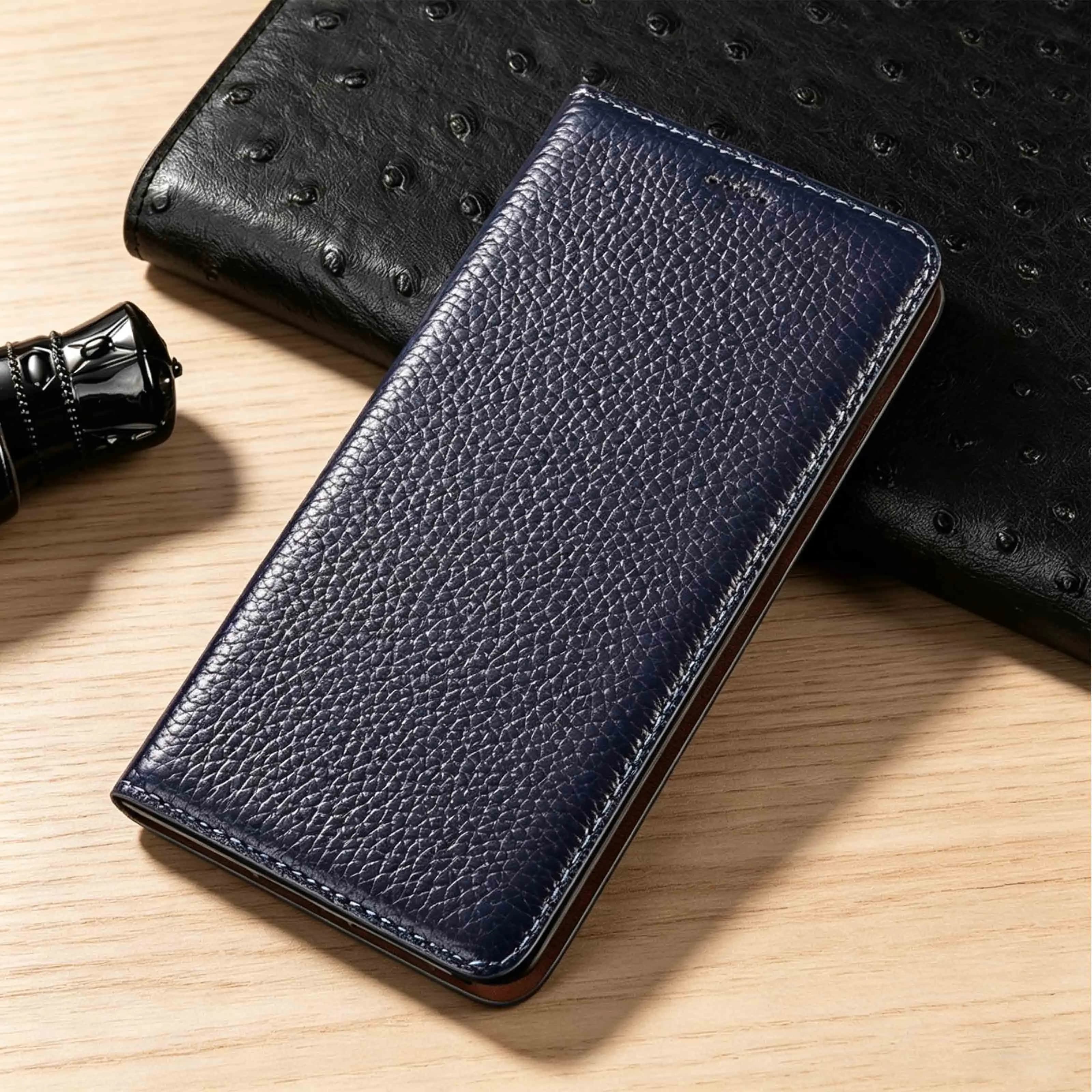 For Honor Magic 2 3 4 5 6 7 8 Pro Air RSR Lite Large Lychee Pattern Of Genuine Leather Wallet Flip Phone Case Cowhide Non-Slip