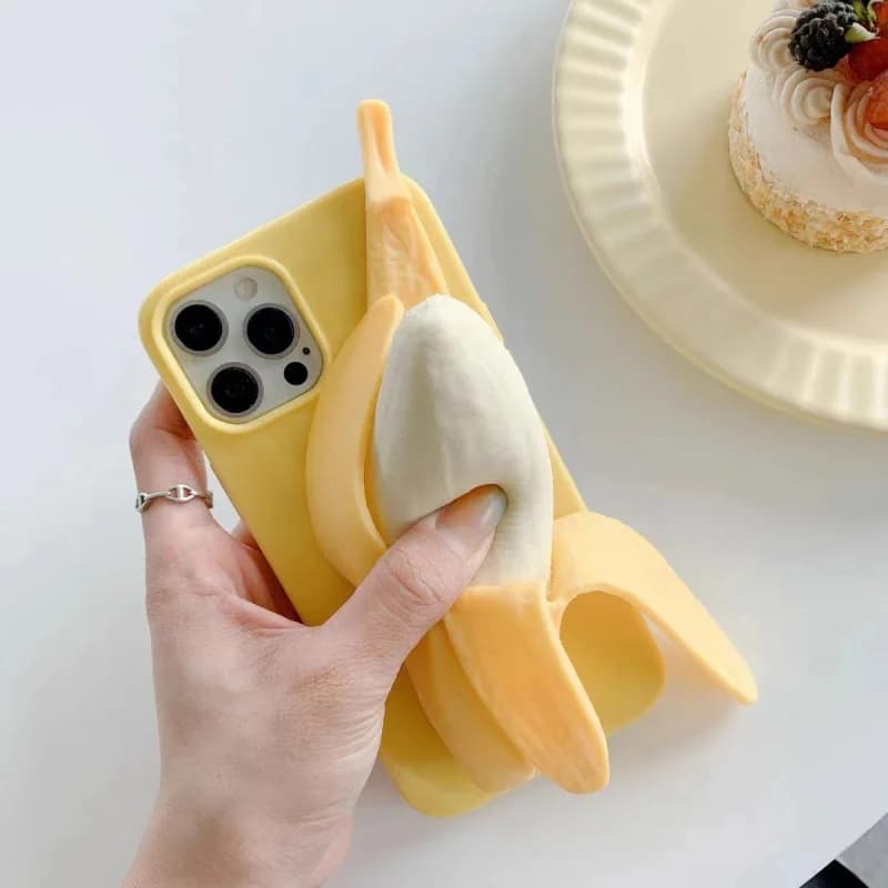 Compatible with iPhone 15 Creative Phone Case, iPhone 13/16 Pro 3D Banana Squeeze Stress Relief 12 Protective Case