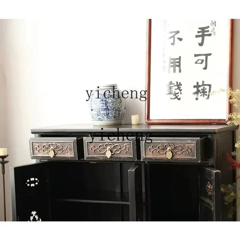 S-G16   Shoe Cabinet Solid Wood Antique Style Northern Elm Wood Storage Chest Dining Room Sideboard