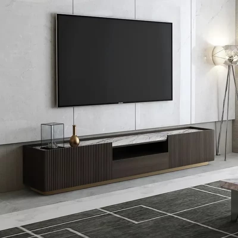 Modern Farmhouse Panel Living Room Storage TV Stand Cabinet with Marble and Wooden Materials Design TV with Drawer