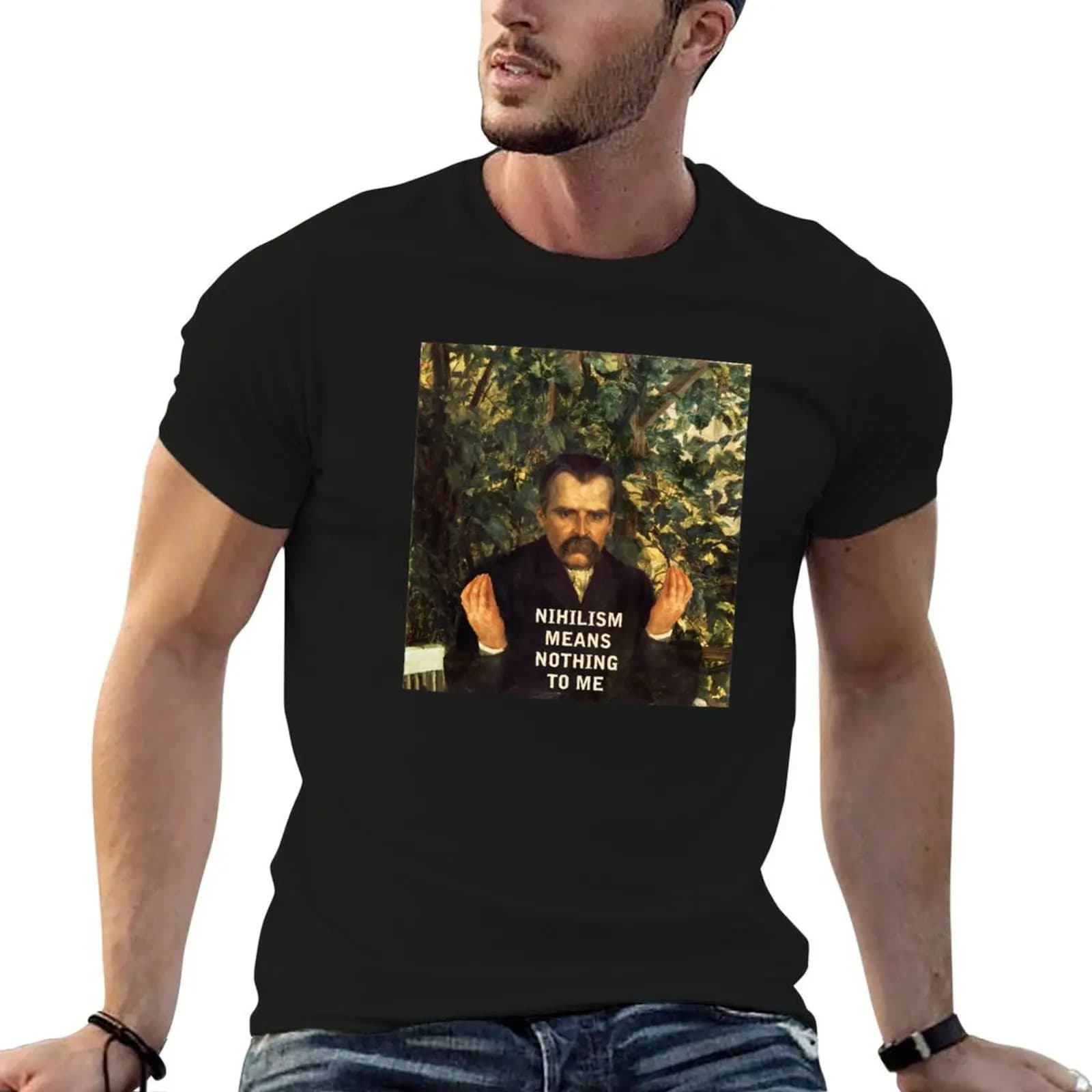 Nietzsche Funny Nihilism Means Nothing to Me T-Shirt funny meme t-shirts cotton man t-shirts mens graphic t-shirts funny