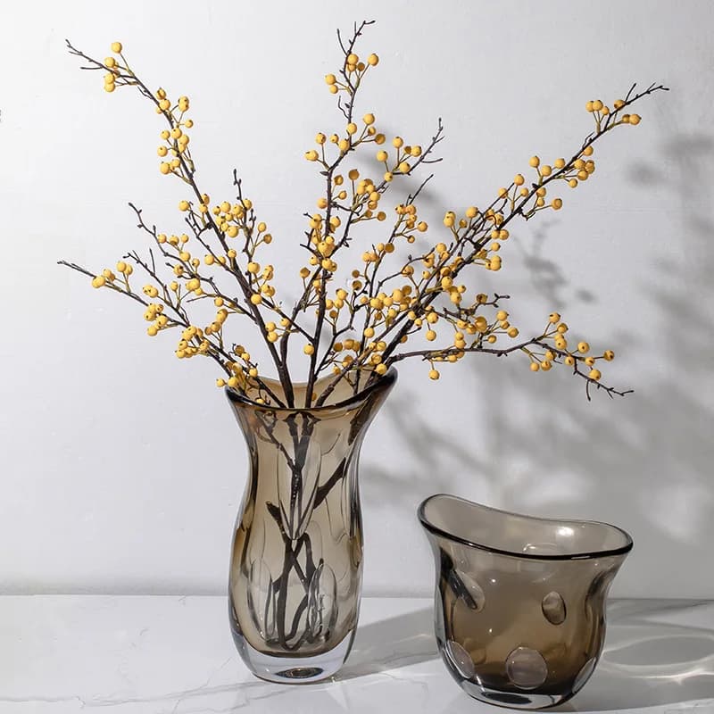 Modern light luxury amber art irregular glass ornaments entrance dining table model room soft decoration flower vases