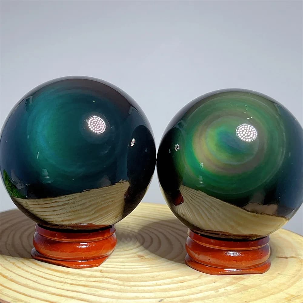 Crystal Natural Rainbow Obsidian Sphere Ball Stone Quartz Home Decoration Psychic Gift Healing Mineral Specimen Reiki+Stand