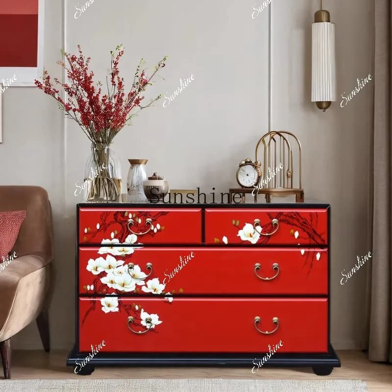 New Chinese solid wood painted living room decoration/bedroom drawer locker  FT