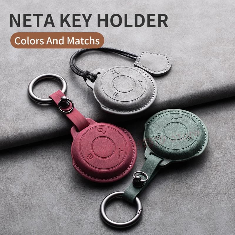 Leather Car Key Fob Cover Shell For NETA V U NO1 Smart Key Case Auto Accessories 2022-2024 Keychain Holder