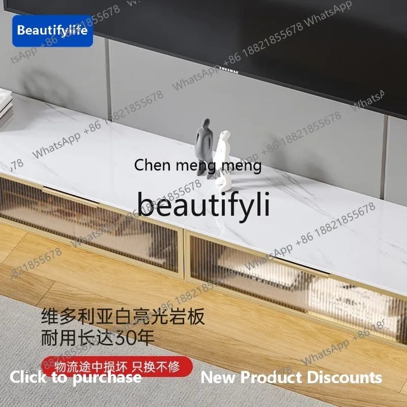 cqy Suspended TV cabinet Coffee table combination Light luxury rock slab Living room Suspended TV cabinet