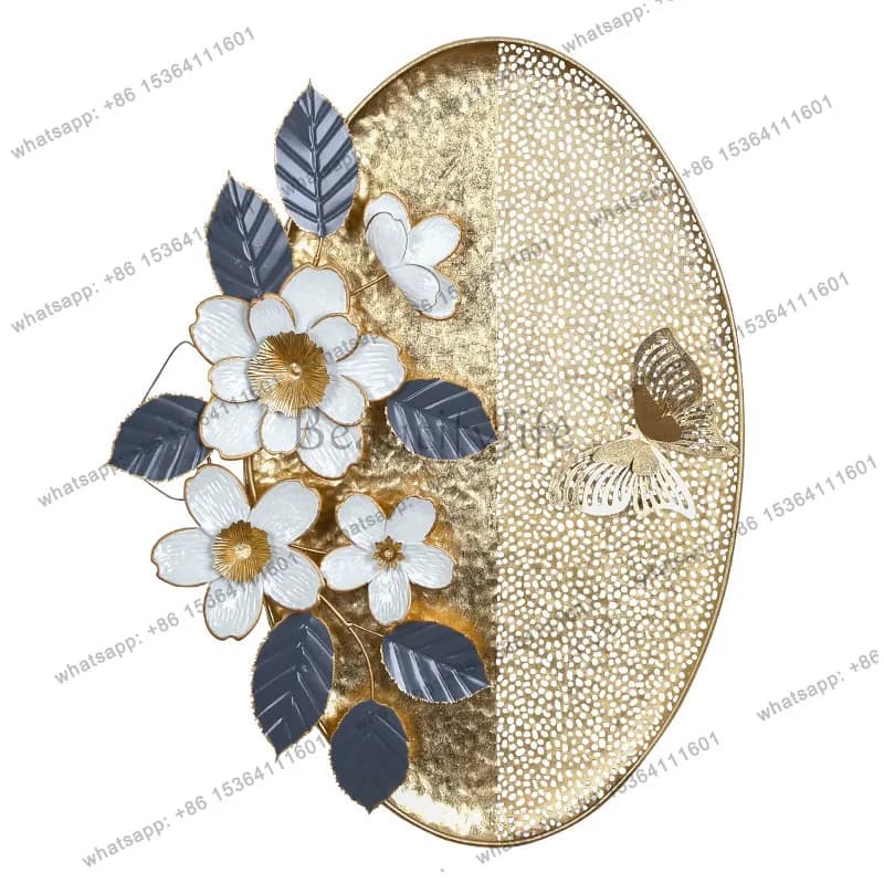 French light luxury entrance wall decoration elegant creative three-dimensional flower wrought iron hollow wall decoration