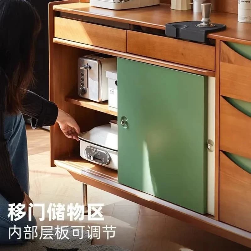 Solid Wood Dining Side Cinet, Small Apartment Stainls Steel Color Matching Living Room Against Wall Storag