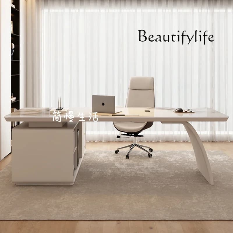 Italian minimalist study rock slab corner desk office boss desk light luxury computer desk designer