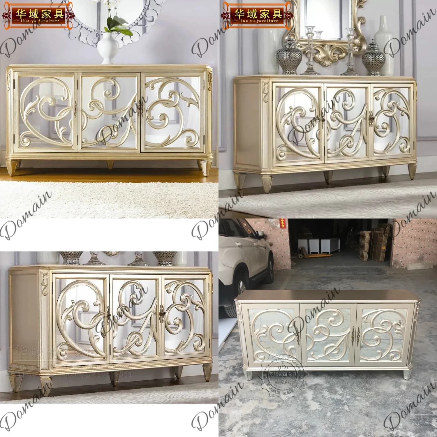European Style Sideboard Cabinet Buffet Server Credenza Storage Cupboard with Mirror