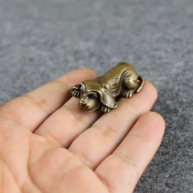 Pure Copper Dog Figurine Ornament Miniature Vintage Animal Pet Statue Craft
