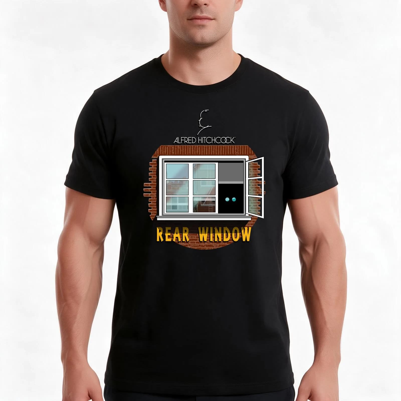 Alfred Hitchcock Rear Window T-Shirt, Summer Casual Cotton Tee, Oversized Streetwear Tops, Vintage Graphic Print, 100% Cotton