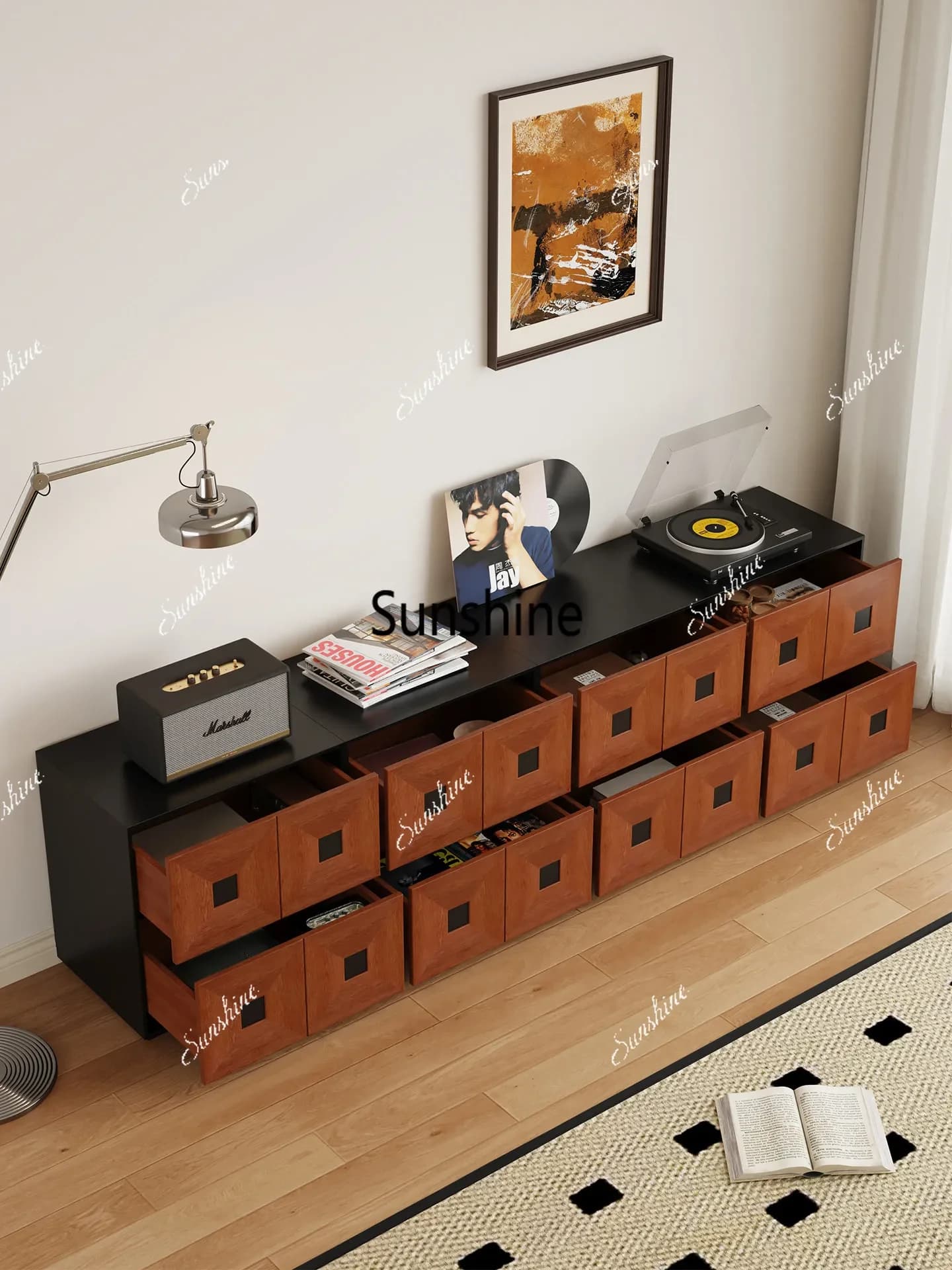 Solid wood retro wind chest combination living room small apartment multi-functional lockerT*