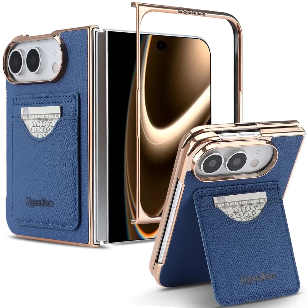 Retro Solid Color Leather Phone Case for iPhone Duo with Back with Back Card Holder Stand