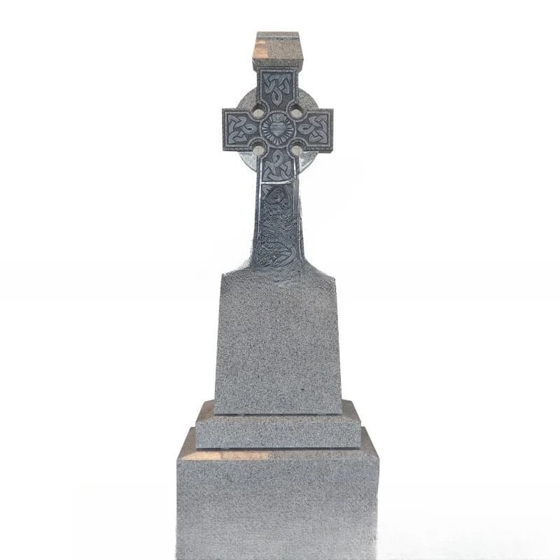 Cross headstone, grey granite multi-layer base