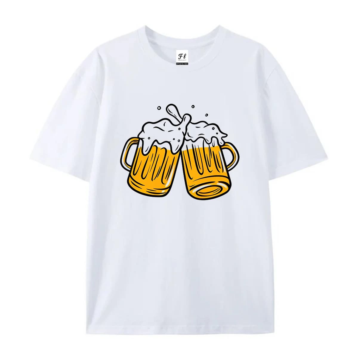 Women Men Hand Drawn Beer Mugs Cheers Graphic T Shirt Summer Casual Short Sleeve Cotton Tee Simple Drink Toast Print Fashion Top
