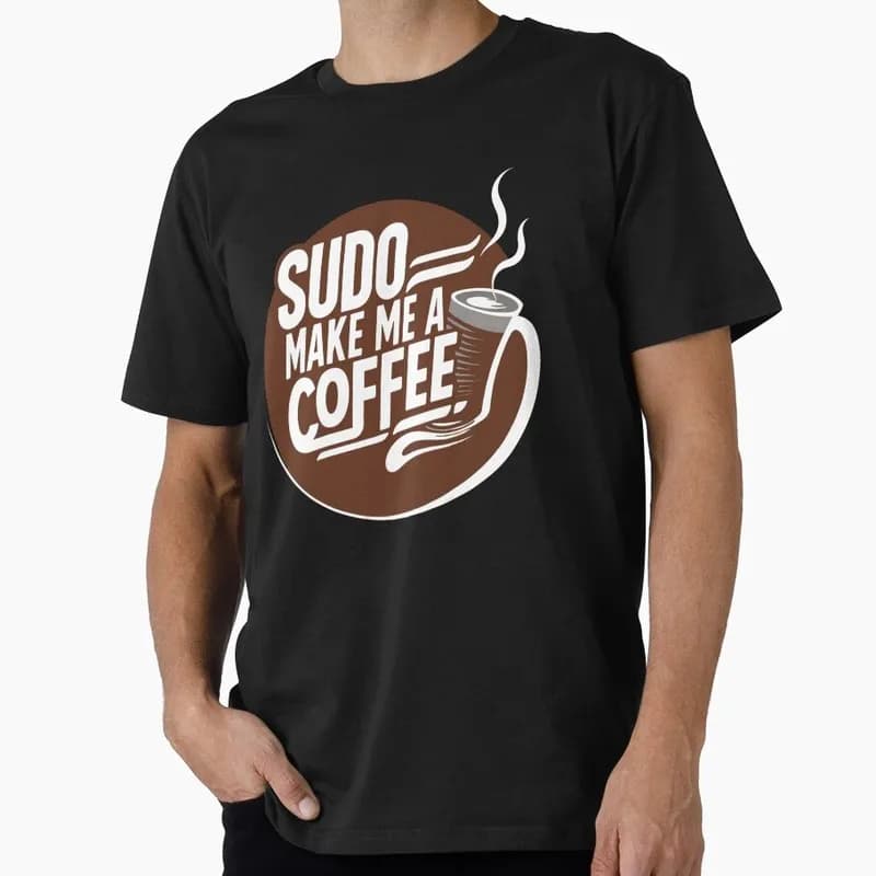 sudo make me a coffee Funny Linux Operating System Graphic T‑Shirt Casual Short Sleeve Tees Geek IT Developer Fan Gift Tops
