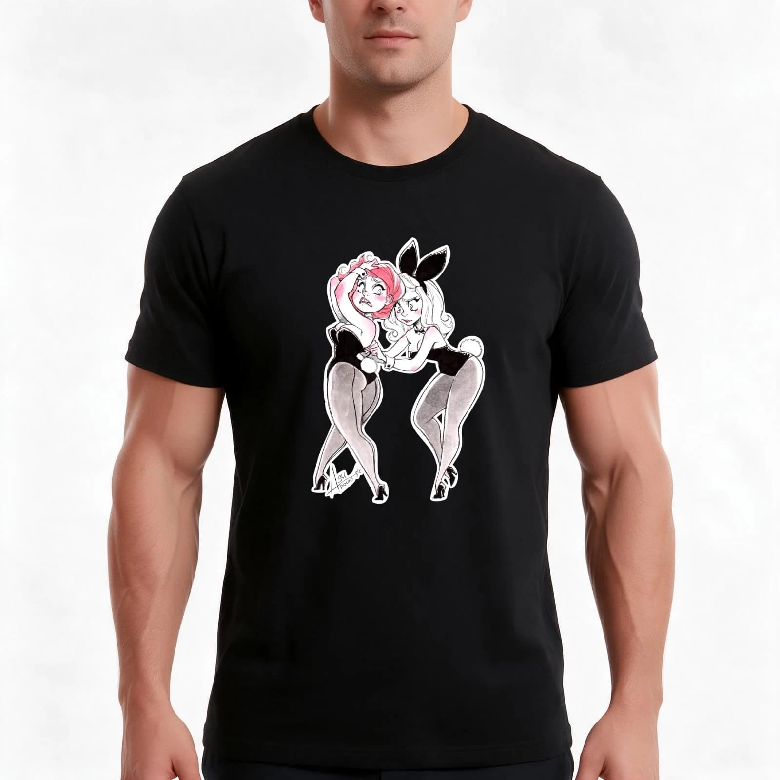 Bunny Trouble T-Shirt, Summer Casual Cotton Tee, Oversized Streetwear Tops, Vintage Graphic Print, Loose Fit Short Sleeve