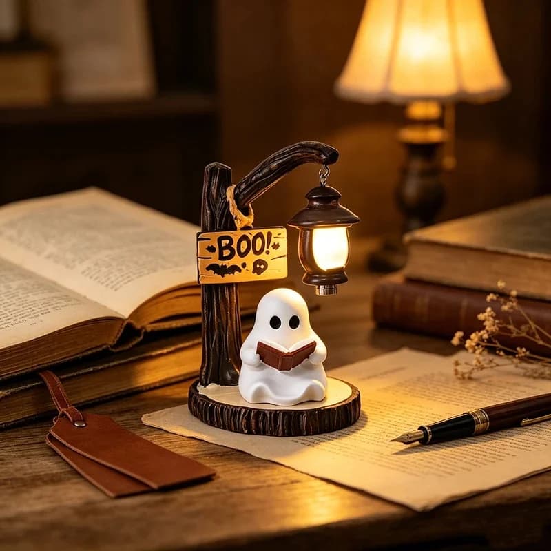 Halloween Ghost Reading Night Light Resin Desk Lamp Spooky Table Lamp for Home Party Holiday Decor Gift