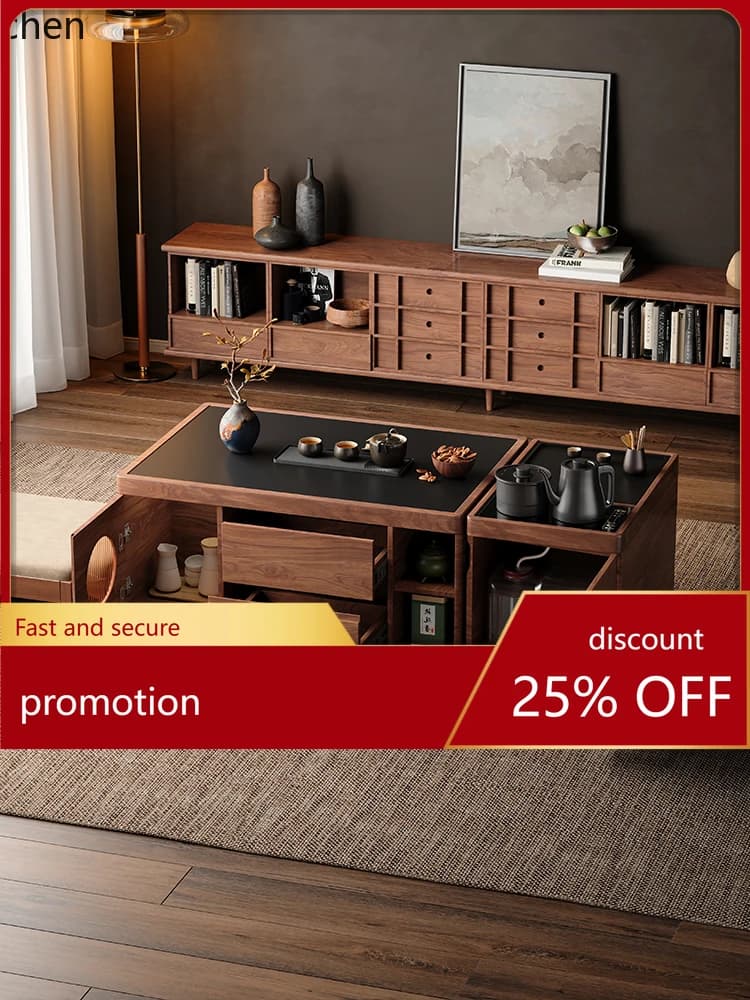 ZML Solid Wood Multifunctional Tea Brewing Table Living Room Household Movable Rock Plate Kung Fu Tea Table Integrated