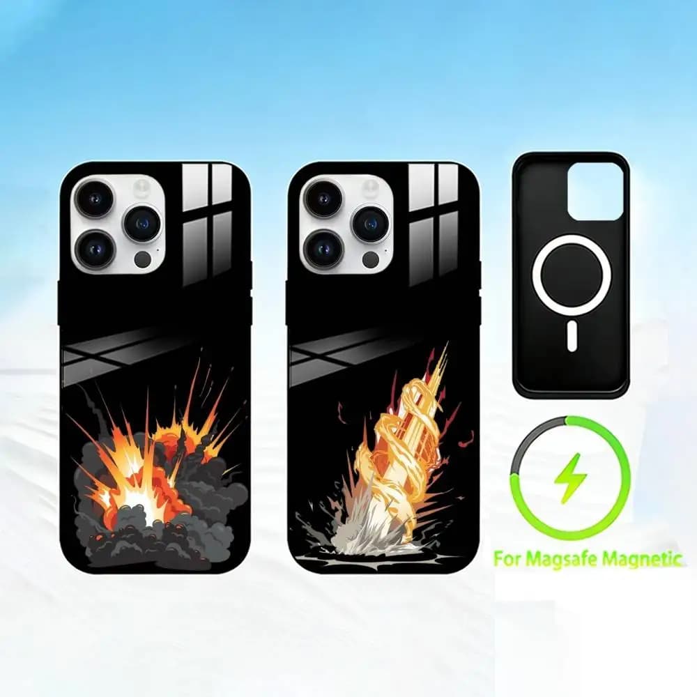 S-Stylistic explosion Phone Case For iPhone 17 16 15 14 13 12 Pro Max Plus for Mirror Wireless Magnetic Cover