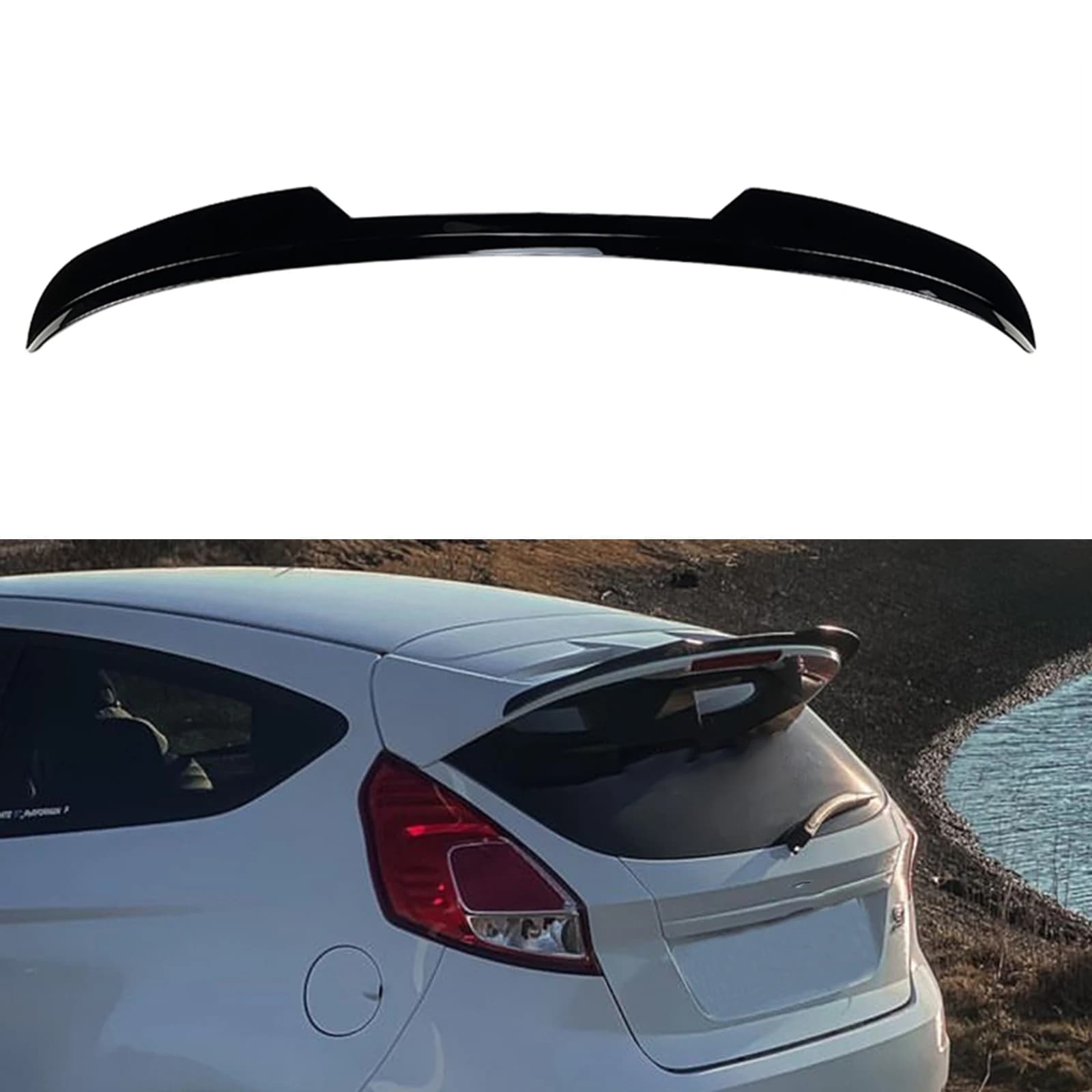 Rear Roof Spoiler Wing For Ford Fiesta MK6 MK6.5 ST-Line 2008-2017 Gloss Black/Carbon Fiber Look Tail Upper Trunk Splitter Lip