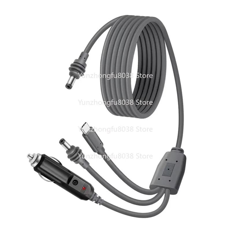 Power Cord Outdoor Waterproof DC Male To Three Connection DC5521 C Type Rechargeable PVC Similar Cigarette Lighter Cable