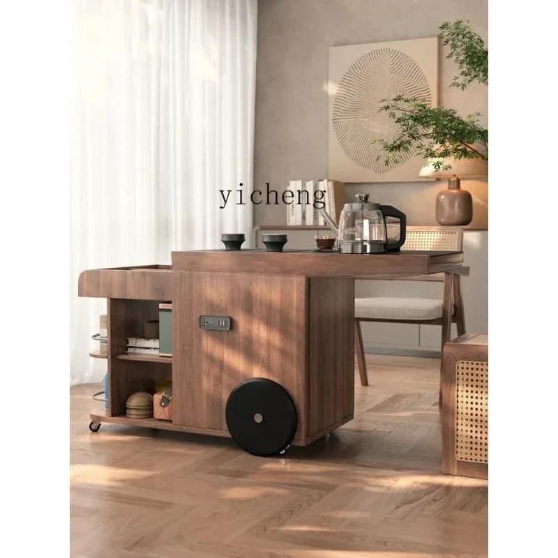 GZ-6  Movable side rock slab living room sofa tea cabinet storage solid wood coffee table side cabinet