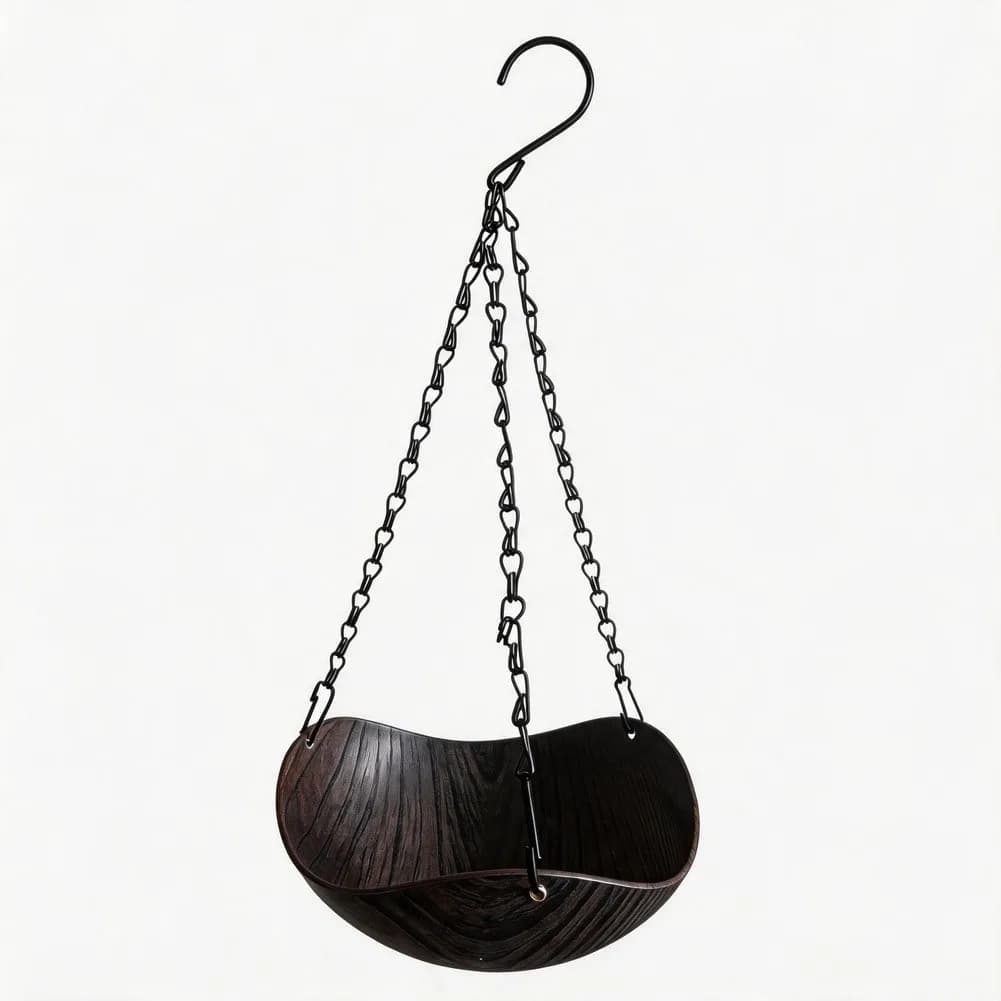 Solar Bird Bath Hanging Feeder with Fountain for Garden Use ABS Plastic 54x20cm Weatherproof Wood Finish Brown