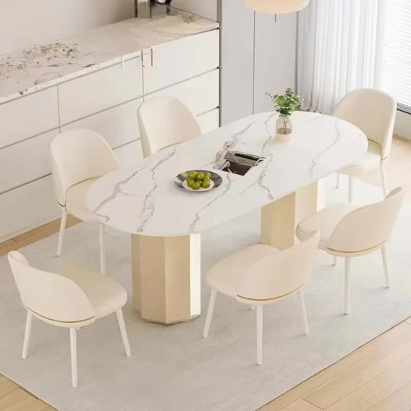 Oval Unique Chairs Dining Table Modern White Metal Design Nordic Table Restaurant Luxury Tavolo Da Pranzo Furniture Home