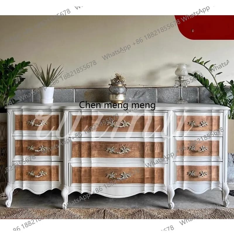French solid wood chest, living room against the wall TV cabinet, rural old carved decorative cabinet